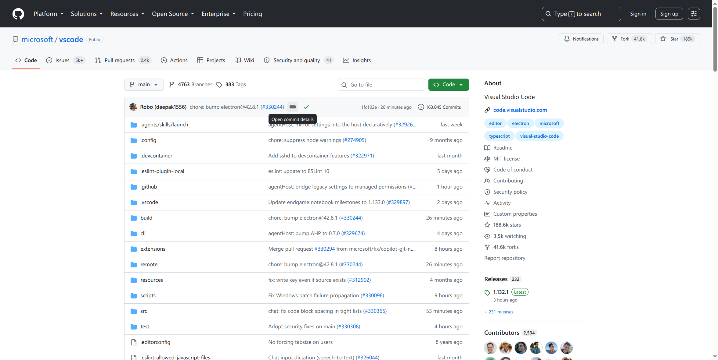 A real GitHub repository page, showing code, commits, branches, and the Clone button
